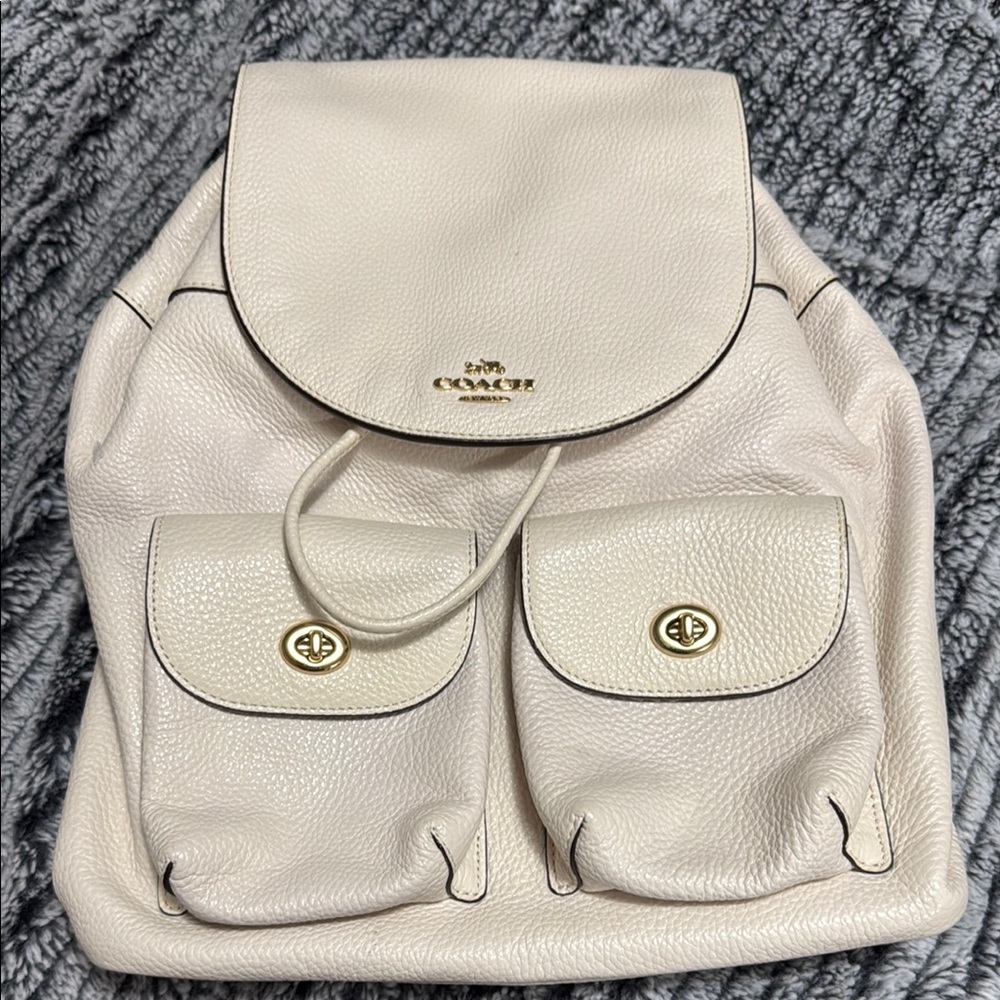 Coach Cream Backpack with Gold Accents and Adjustable Straps